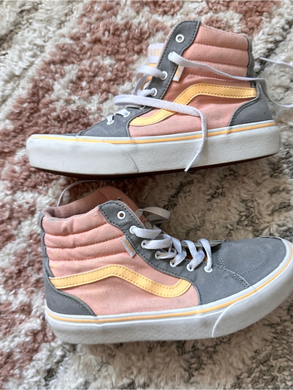 🍑 Vans 🍑 Retro Y2K Women's High-Top Platform Sneakers Pastel Peach Gray Yellow - Picture 3 of 9